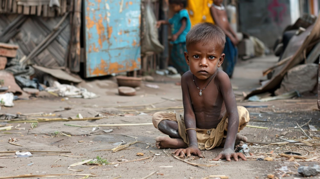 Young boy in slum area.